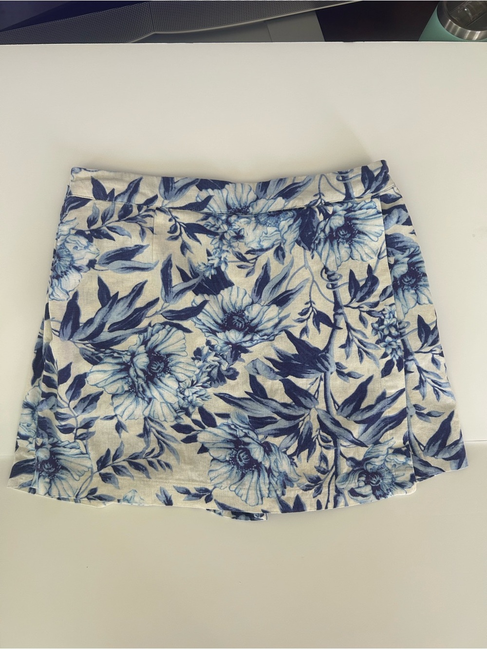 Ellen Tracy Blue Linen Blend Chinoiserie Print Skort Pockets Sz ML Resort EUC